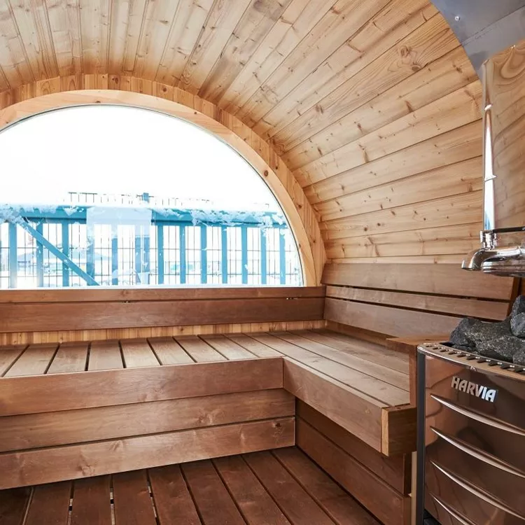 Tonneau sauna thermowood intérieur